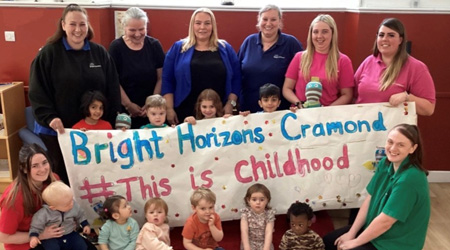Bright Horizons Cramond team celebrating recent inspection result